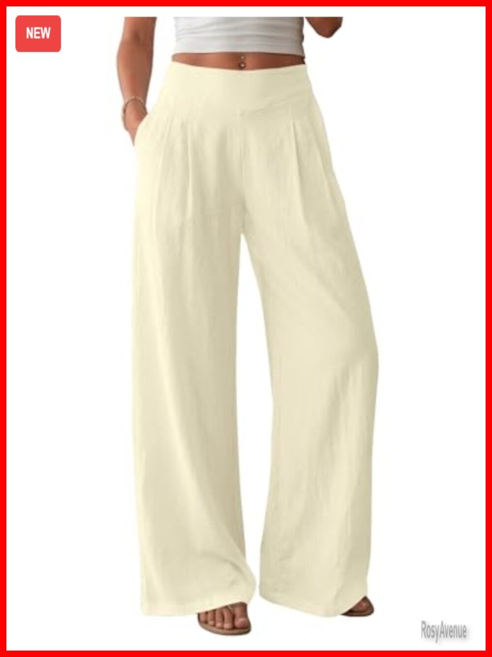Wide Leg Cotton Linen Pants High Rise Elastic Waist Pull On Palazzo Lounge